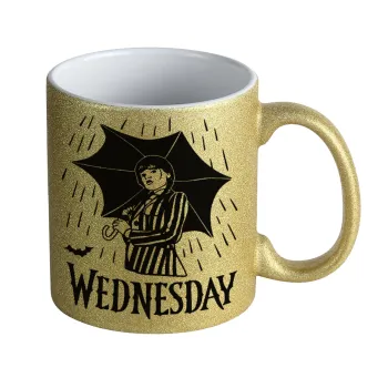 Wednesday Addams, Κούπα Χρυσή Glitter που γυαλίζει, κεραμική, 330ml