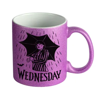 Wednesday Addams, Κούπα Μωβ Glitter που γυαλίζει, κεραμική, 330ml