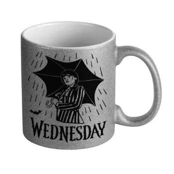 Wednesday Addams, Κούπα Ασημένια Glitter που γυαλίζει, κεραμική, 330ml