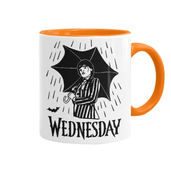 Wednesday Addams, Κούπα χρωματιστή πορτοκαλί, κεραμική, 330ml