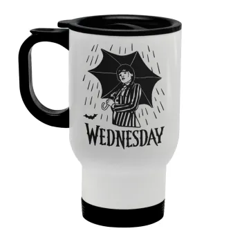 Wednesday Addams, Κούπα ταξιδιού ανοξείδωτη με καπάκι, διπλού τοιχώματος (θερμό) λευκή 450ml
