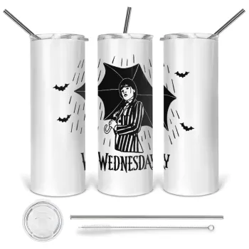 Wednesday Addams, Tumbler stainless steel 600ml, with metal straw & cleaning brush