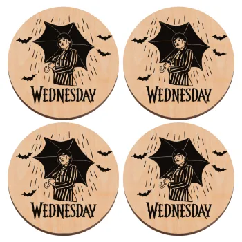 Wednesday Addams, ΣΕΤ x4 Σουβέρ ξύλινα στρογγυλά plywood (9cm)