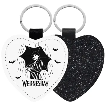 Wednesday Addams, Μπρελόκ PU δερμάτινο glitter καρδιά ΜΑΥΡΟ