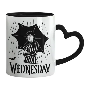 Wednesday Addams, Κούπα καρδιά χερούλι μαύρη, κεραμική, 330ml