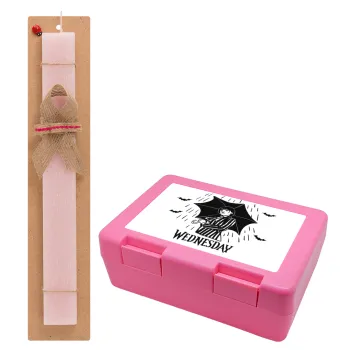 Wednesday Addams, Easter Set, children's snack container PINK & scented flat Easter candle (30cm) (PINK)