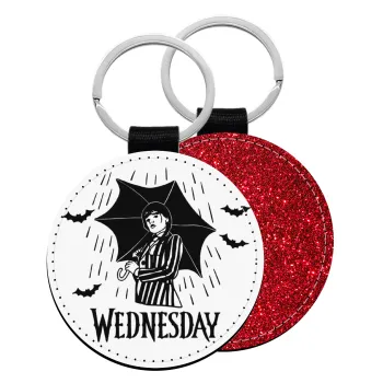 Wednesday Addams, Μπρελόκ Δερματίνη, στρογγυλό ΚΟΚΚΙΝΟ (5cm)