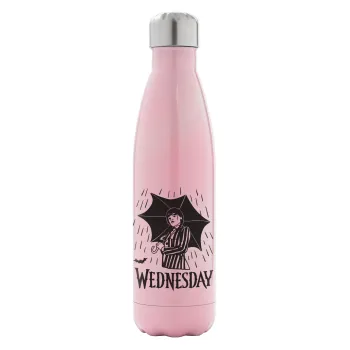 Wednesday Addams, Metal mug thermos Pink Iridiscent (Stainless steel), double wall, 500ml