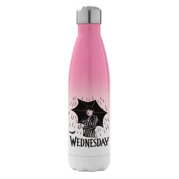Wednesday Addams, Metal mug thermos Pink/White (Stainless steel), double wall, 500ml