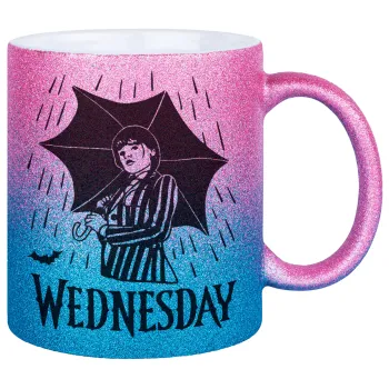 Wednesday Addams, Κούπα Χρυσή/Μπλε Glitter, κεραμική, 330ml