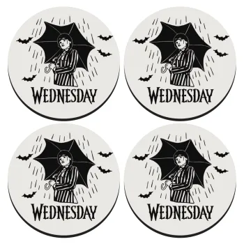 Wednesday Addams, SET of 4 round wooden coasters (9cm)