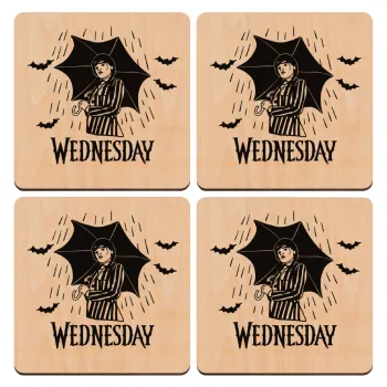 Wednesday Addams, ΣΕΤ x4 Σουβέρ ξύλινα τετράγωνα plywood (9cm)