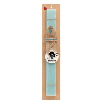 Wednesday Addams, Easter Set, wooden keychain & aromatic flat Easter candle (30cm) (TURQUOISE)