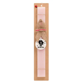 Wednesday Addams, Easter Set, wooden keychain & scented flat Easter candle (30cm) (PINK)