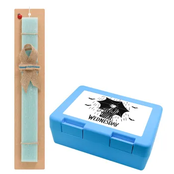 Wednesday Addams, Easter Set, children's snack container BLUE & Easter aromatic flat candle (30cm) (TURQUOISE)