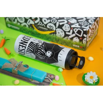 Wednesday Addams, Easter candle,Travel Tumbler 2 Lids, with metal straw & cleaning brush & aromatic flat candle (30cm) (BLUE)