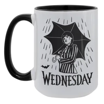 Wednesday Addams, Κούπα Mega 15oz, κεραμική Μαύρη, 450ml
