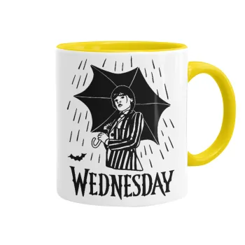 Wednesday Addams, Κούπα χρωματιστή κίτρινη, κεραμική, 330ml
