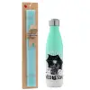 Easter Set, Metallic green/white thermos (Stainless steel), double-walled, 500ml & scented flat Easter candle (30cm) (TURQUOISE)