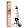 Easter Set, metallic stainless steel water bottle (750ml) & scented flat Easter candle (30cm) (PINK)