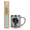 Easter Set, metallic thermal cup (300ml) & aromatic flat Easter candle (30cm) (TURQUOISE)
