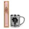 Easter Set, metallic thermal cup (300ml) & aromatic flat Easter candle (30cm) (PINK)