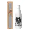 Easter Set, metallic stainless thermos bottle (500ml) & scented flat Easter candle (30cm) (GRAY)