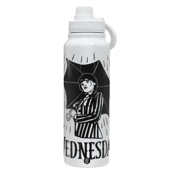 Wednesday Addams, Θερμός 1L Ανοξείδωτο με Βάση Κινητού & Διπλά Τοιχώματα
