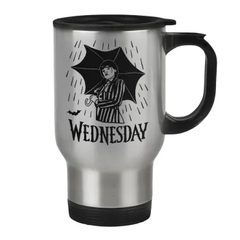 Wednesday Addams, Stainless steel travel mug with lid, double wall 450ml