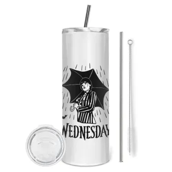 Wednesday Addams, Tumbler stainless steel 600ml, with metal straw & cleaning brush