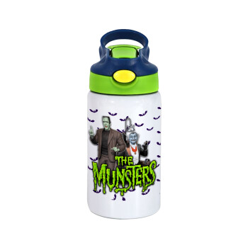 The munsters, Children's hot water bottle, stainless steel, with safety straw, green, blue (350ml)