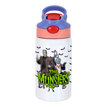The munsters, Children's hot water bottle, stainless steel, with safety straw, pink/purple (350ml)
