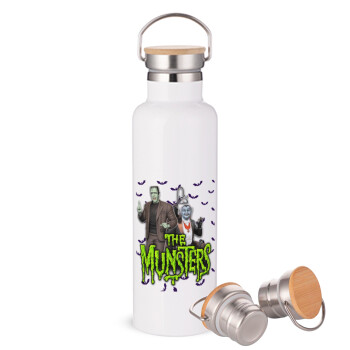 The munsters, Stainless steel White with wooden lid (bamboo), double wall, 750ml