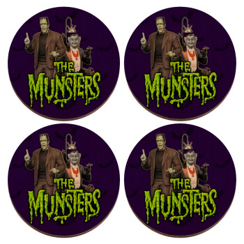 The munsters, ΣΕΤ x4 Σουβέρ ξύλινα στρογγυλά plywood (9cm)