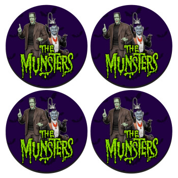 The munsters, SET of 4 round wooden coasters (9cm)