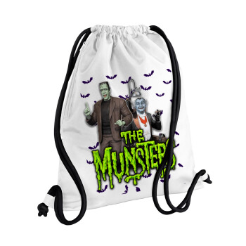 The munsters, Backpack pouch GYMBAG white, with pocket (40x48cm) & thick cords