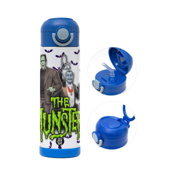 The munsters, Children's hot water bottle, stainless steel, with safety straw, BLUE (500ml)