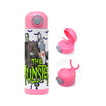 The munsters, Παιδικό παγούρι θερμό, ανοξείδωτο, με καλαμάκι ασφαλείας, ΡΟΖ (500ml)