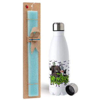 The munsters, Easter Set, metallic stainless steel water bottle (750ml) & aromatic flat Easter candle (30cm) (TURQUOISE)