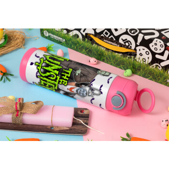 The munsters, Easter candle, Childrens hot water bottle, stainless steel, with safety straw, PINK (500ml)