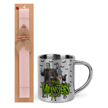 The munsters, Easter Set, metallic thermal cup (300ml) & aromatic flat Easter candle (30cm) (PINK)