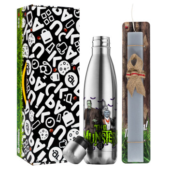 The munsters, Easter Set, metallic stainless thermos flask (500ml) & scented flat Easter candle (30cm) (GRAY)