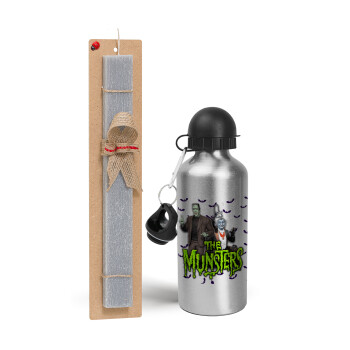 The munsters, Easter Set, metallic silver aluminum water bottle (500ml) & aromatic flat Easter candle (30cm) (GRAY)