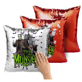 The munsters, Μαξιλάρι καναπέ Μαγικό Κόκκινο με πούλιες 40x40cm περιέχεται το γέμισμα