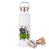 Stainless steel White with wooden lid (bamboo), double wall, 750ml