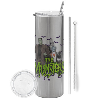 The munsters, Eco friendly stainless steel Silver tumbler 600ml, with metal straw & cleaning brush