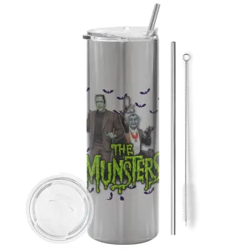 The munsters, Tumbler stainless steel Silver 600ml, with metal straw & cleaning brush