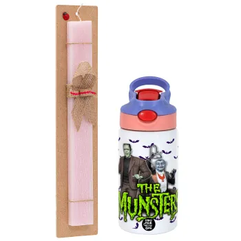The munsters, Πασχαλινή Λαμπάδα με Παιδικό παγούρι θερμό, ανοξείδωτο, με καλαμάκι ασφαλείας, ροζ/μωβ (350ml) & κερί αρωματικό πλακέ (30cm) (ΡΟΖ)