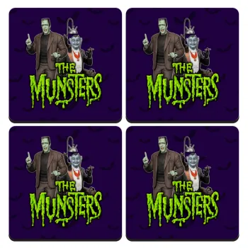 The munsters, ΣΕΤ 4 Σουβέρ ξύλινα τετράγωνα (9cm)