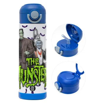 The munsters, Children's hot water bottle, stainless steel, with safety straw, BLUE (500ml)